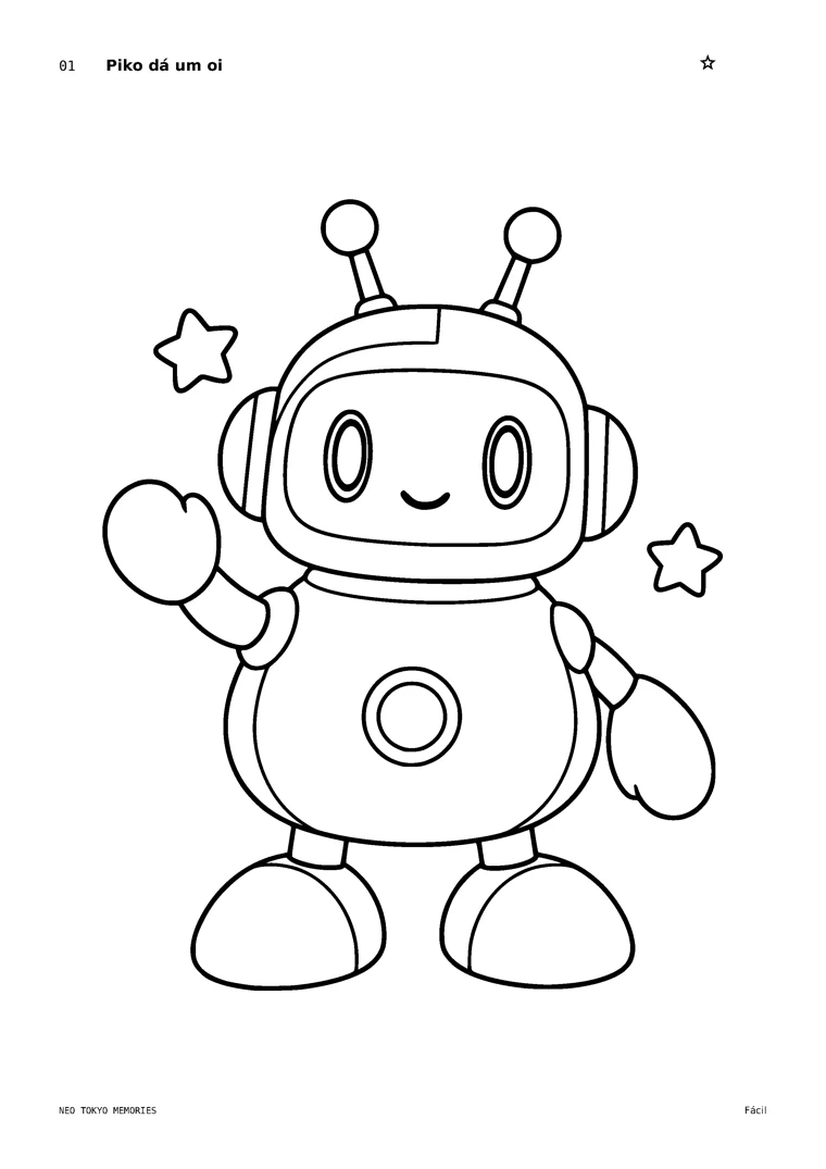 Página de Piko, o pequeno robô companheiro, pronta para colorir